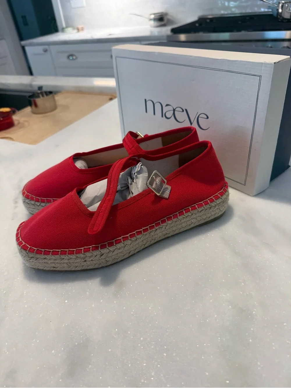 Anthropologie Maeve Red Canvas Espadrille Mary Jane Sandals size 8